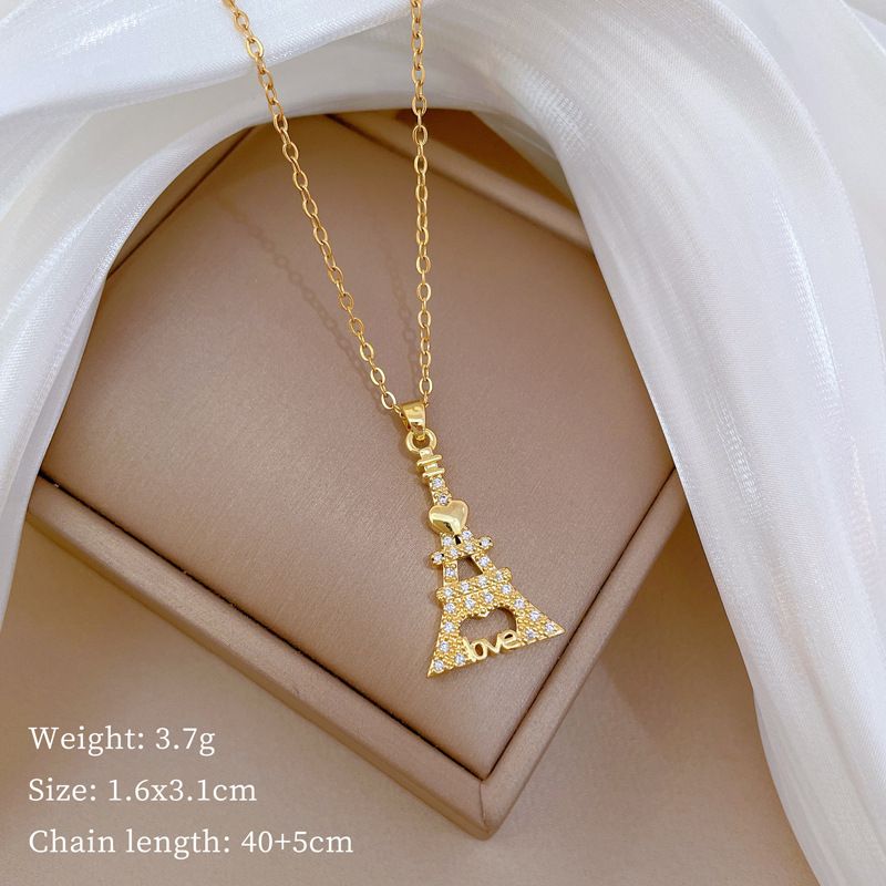【 】 Love Tower Light Luxury Charm Gorgeous Full Diamond Necklace Women's Versatile Clavicle Titanium Steel Chain_ipsvogv.com