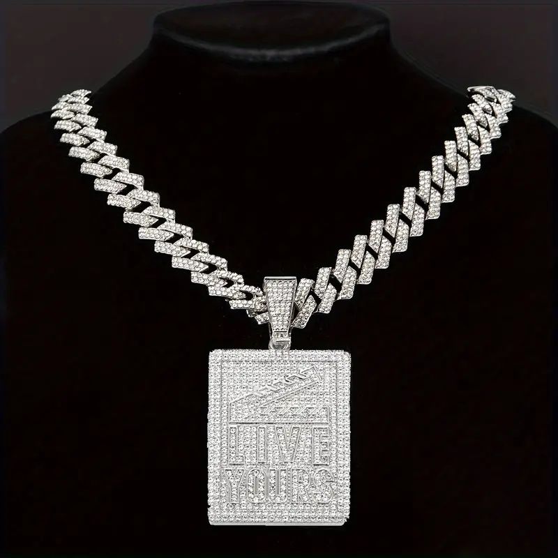 Square Pendant Hip Hop Letter Inlaid With Diamonds Exaggerated Personality Cuban Necklace For Men_ipsvogv.com