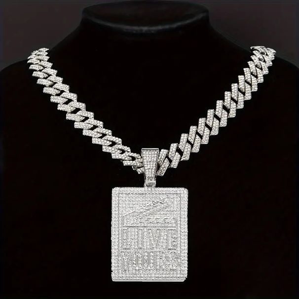 Square Pendant Hip Hop Letter Inlaid With Diamonds Exaggerated Personality Cuban Necklace For Men_ipsvogv.com