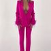 Women's clothing feather casual long-sleeved lapel suit jacket + casual slim-fit long trousers 2-piece set_ipsvogv.com