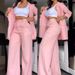 Women's Clothing Elegant Solid Color Split Sleeve Lapel Suit Pocket Straight Pants Suit_ipsvogv.com