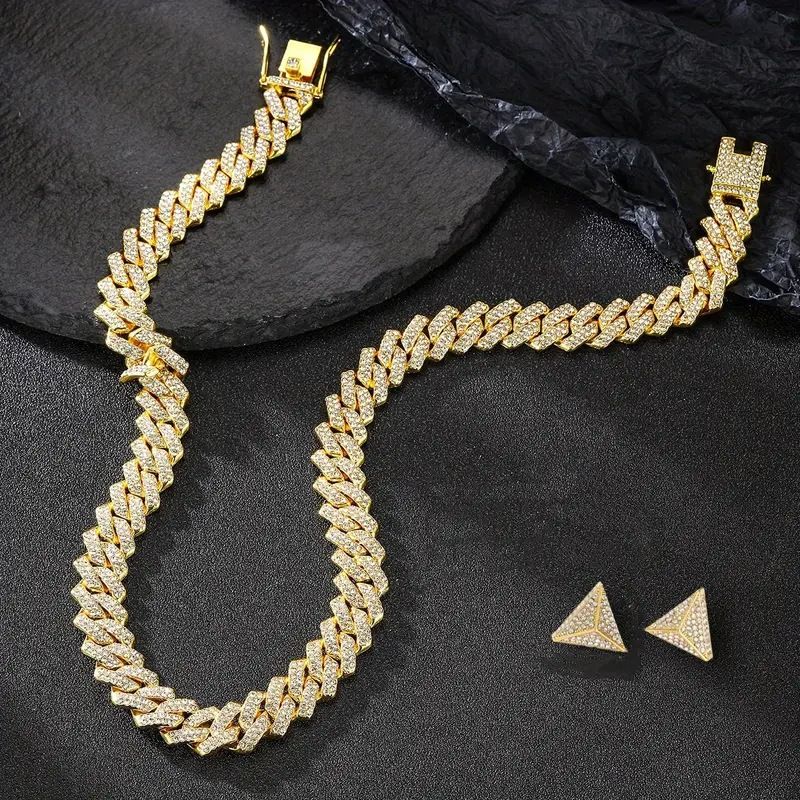 New street style Cuban chain earrings alloy men's suits niche hip hop jewelry accessories_ipsvogv.com