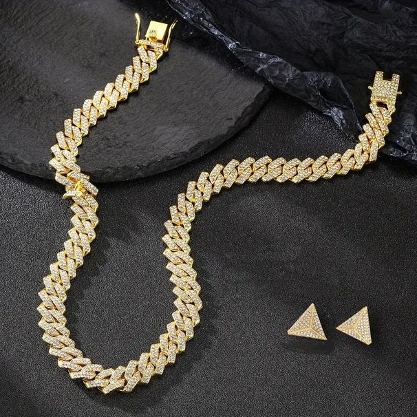New street style Cuban chain earrings alloy men's suits niche hip hop jewelry accessories_ipsvogv.com