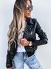 Women's jacket top PU leather jacket motorcycle short zipper_ipsvogv.com
