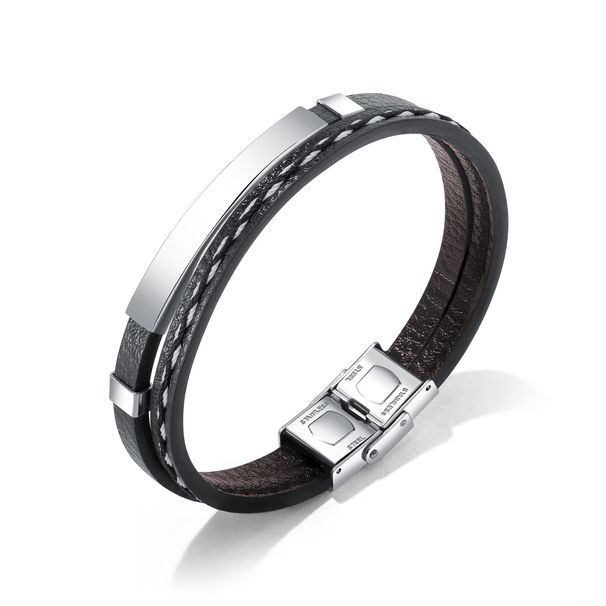 Fashion Ins Trend Classic Punk Style Stainless Steel Smooth Leather Multi-layer Woven Bracelet_ipsvogv.com