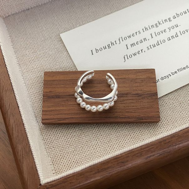 S Pure Silver Double-layer Pearl For Women, Simple Niche Design, And Cool Temperament, With An Open Index Finger Ring_ipsvogv.com
