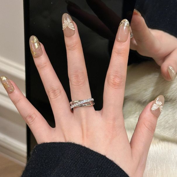 Women's Jewelry Light Luxury And Elegant Three Circle Cross Inlaid Diamond Ring Two Color Niche Design Fashionable Personality Open Index Finger Ring_ipsvogv.com