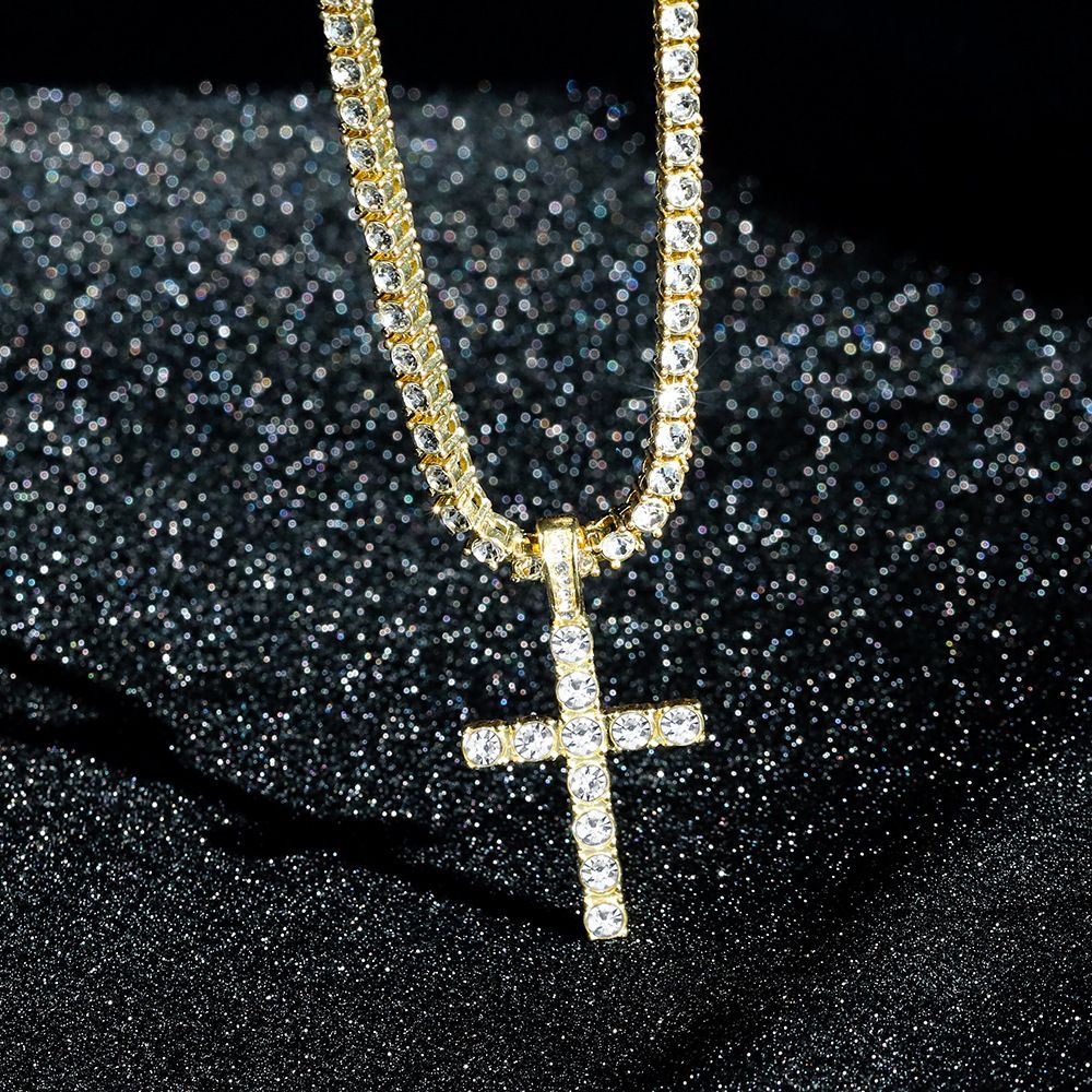 Ins Style Tennis Chain Cross Shape Necklace Full Diamond Personality Fashion Accessories Hip Hop Trendsetter Essential_ipsvogv.com