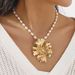 N12265 Jewelry Exaggerated Metal Large Flower Pearl Necklace Earrings_ipsvogv.com