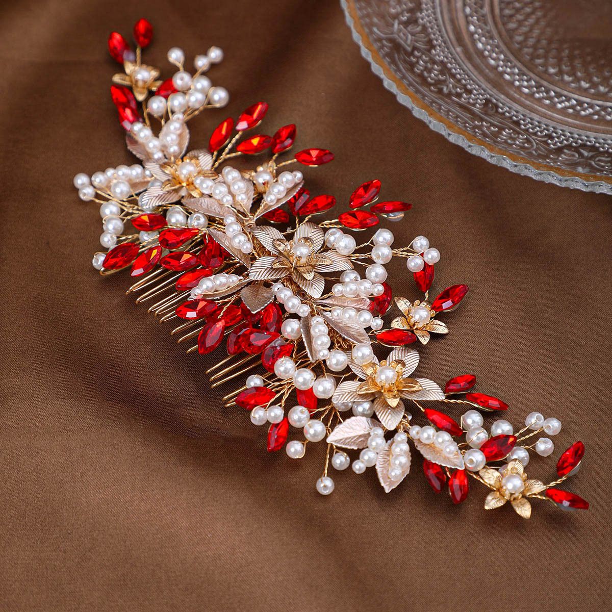 Women's Jewelry Pearl Hair Comb Bridal Hair Accessory With Rhinestones For Wedding Updo Hairstyles - Handcrafted Floral Design_ipsvogv.com