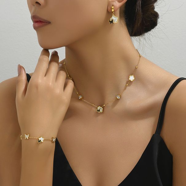 Minimalist Edition Korean Geometric Bracelet Earring Versatile Fragrant Wind Butterfly Small Crowd Set with Zircon Stone_ipsvogv.com