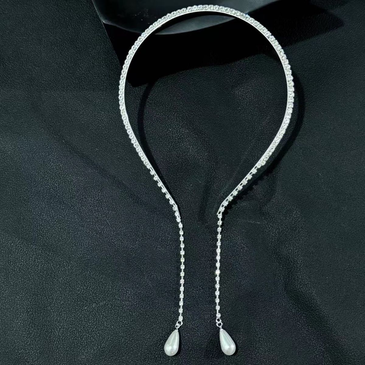 Hanging tassel pendant headband for women simple temperament rhinestone pearl headband fashionable and versatile headdress_ipsvogv.com