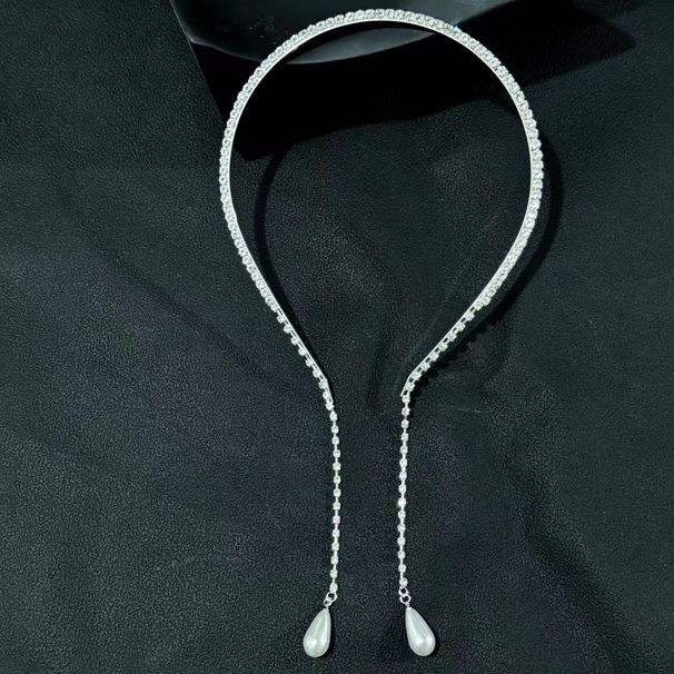 Hanging tassel pendant headband for women simple temperament rhinestone pearl headband fashionable and versatile headdress_ipsvogv.com