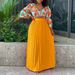 Women's Clothing women's summer new fashion V neck printed top pleated long skirt two piece suit_ipsvogv.com