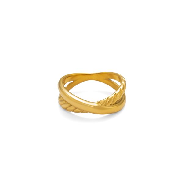 Women's Jewelry K Real Gold Electroplated Titanium Steel Exquisite Cross Ring Light Luxury Plain Ring_ipsvogv.com