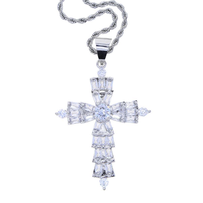Men And Women's Jewelry Hip Hop Cross Pendant Necklace With Twist Chain, Gothic Punk Style Unisex Fashion Accessory (Sizes 50-80cm)_ipsvogv.com