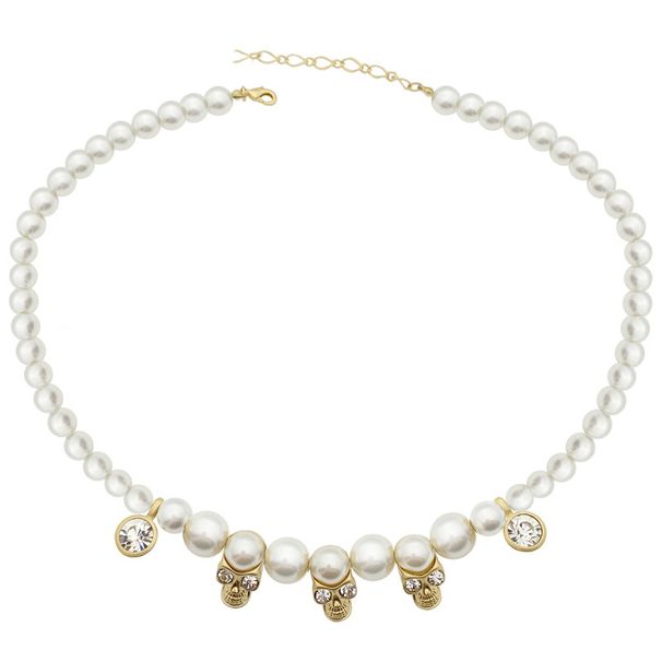 Original Design Hip Hop Eave Pearl Diamond Skull Necklace Men And Women Trendy Personality Sweater Chain Accessories_ipsvogv.com
