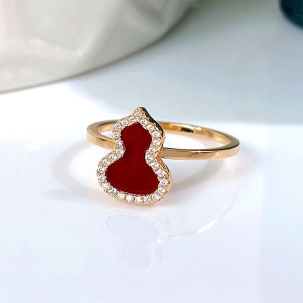 Kirin Gourd Thick Plated Rose Gold Mini Small Diamond Set Red Agate White Fritillary Food Ring For Women_ipsvogv.com