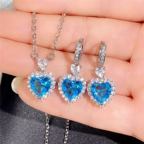 Cao Shi Live New Trend Topa Blue Zircon Ocean Heart Shaped Pendant Ring Earring Set For Women_ipsvogv.com