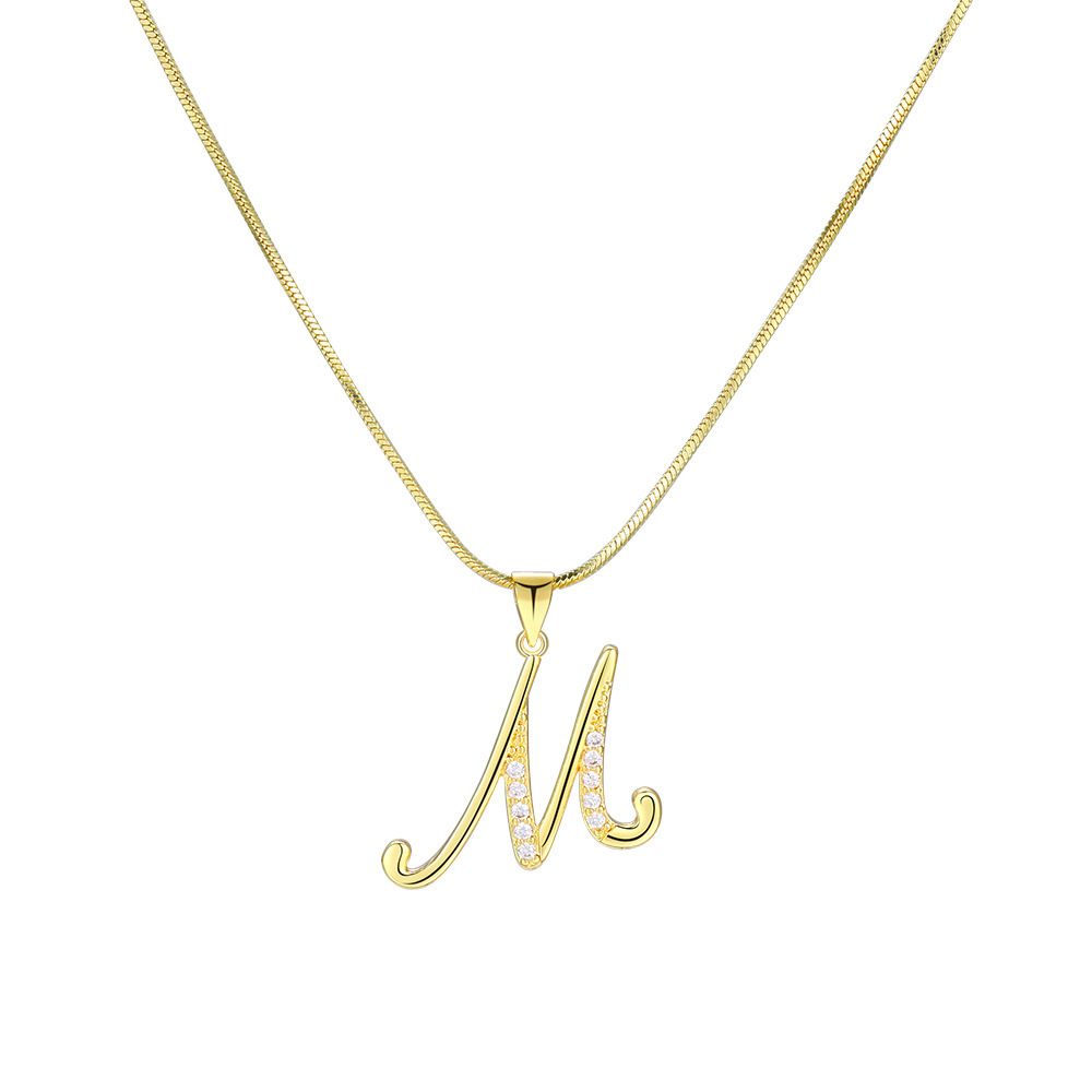 Creative Fashion High End Necklace Copper Zircon Real Gold Electroplating 26 Letter Pendant Clavicle Chain_ipsvogv.com