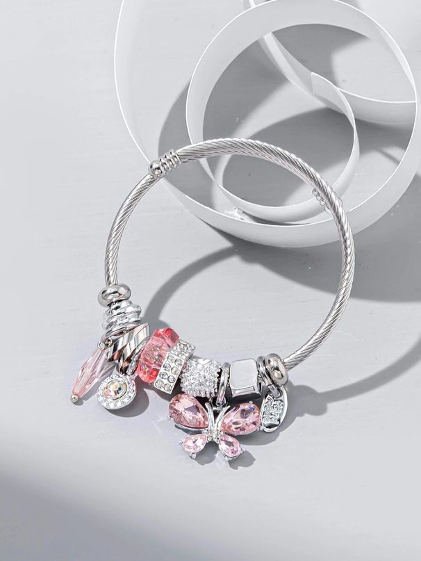 New Korean Edition Stainless Steel Open Butterfly Crystal Tassel Glass Beaded Bracelet, Female Handpiece_ipsvogv.com