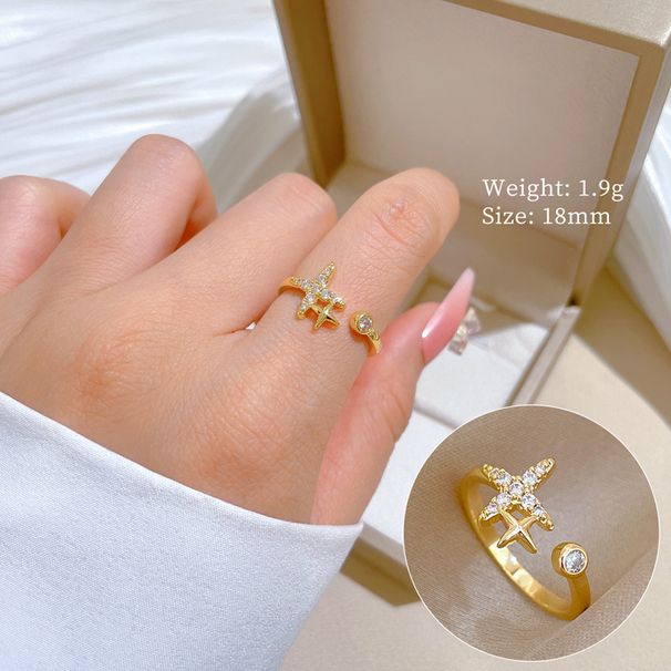 【 Real Gold 】 Star Radiant Zircon Full Diamond With Adjustable Opening, Simple Handmade Ring, Couple's Pair Ring_ipsvogv.com