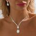 Elegant Bridal Jewelry Set - Silver Pearl Necklace & Earrings (Wedding Accessories, Classic Pearl Inlay Design)_ipsvogv.com