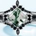 Geometric natural water grass agate ring S925 silver inlaid green moss stone stacking ring one multi wear_ipsvogv.com