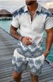 Men's Clothing new style men's fashion casual suit 3D printed zipper short sleeve polo shirt shorts 2-piece set_ipsvogv.com