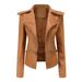 Women's leather jacket Long sleeve PU short jacket with hem removable jacket biker jacket_ipsvogv.com