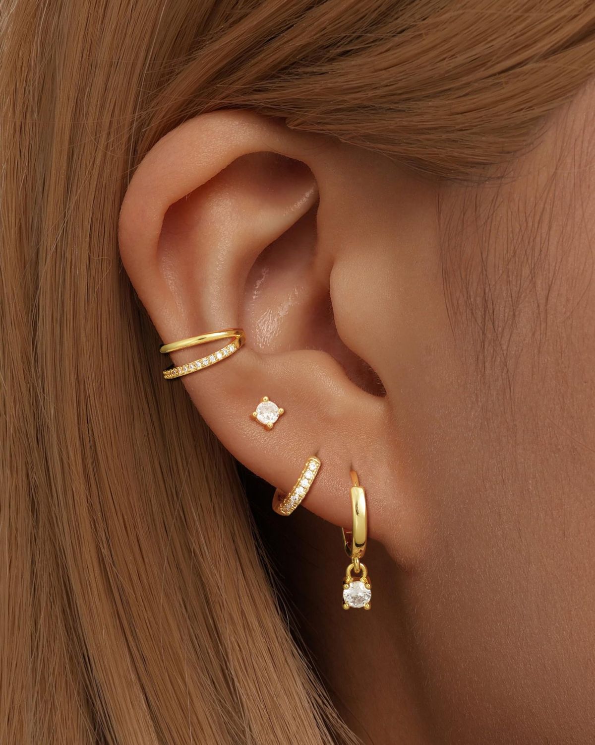 Women’s Jewelry Set Fashion Genuine Gold Brass Electroplating, Zircon Inlaid Earrings, Fashionable Ladies' Versatile High End Earrings Set_ipsvogv.com