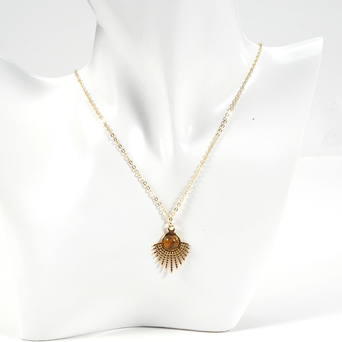 14K Gold Chain Freshwater Pearl Shell Tiger Eye Stone Natural Stone Necklace Clavicle Chain_ipsvogv.com