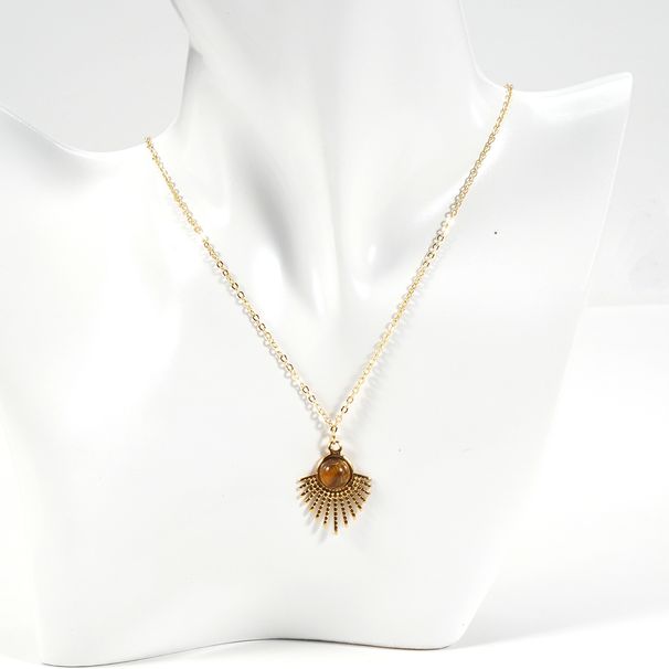 14K Gold Chain Freshwater Pearl Shell Tiger Eye Stone Natural Stone Necklace Clavicle Chain_ipsvogv.com