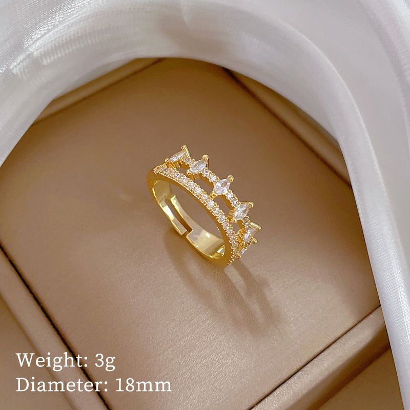 【 Real Gold 】 Full Diamond Double Layered Wedding With Adjustable Opening, Simple Handmade Ring, Couple's Pair Ring_ipsvogv.com
