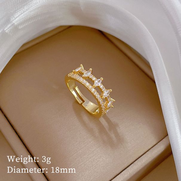【 Real Gold 】 Full Diamond Double Layered Wedding With Adjustable Opening, Simple Handmade Ring, Couple's Pair Ring_ipsvogv.com