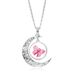 Caring For Women's Health Time Necklace Pink Ribbon Hollow Moon Pendant Jewelry_ipsvogv.com