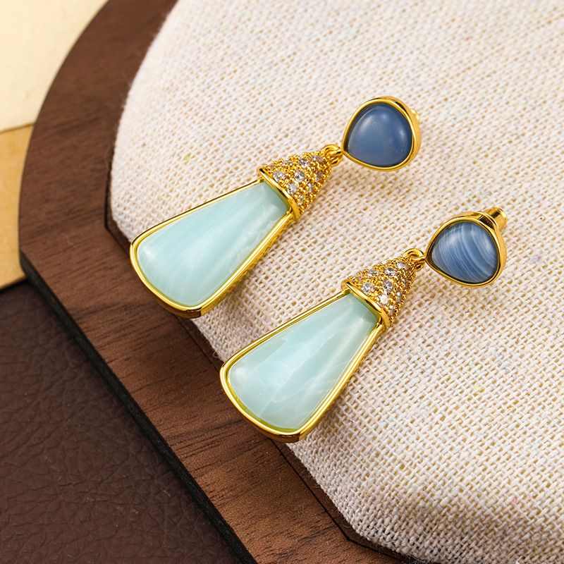 New Natural Stone Geometric With A High-end Feel, Silver Needle, Female Personality, Niche Design, And Medieval Earrings_ipsvogv.com