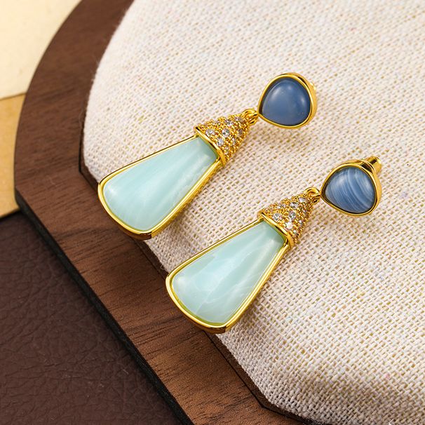 New Natural Stone Geometric With A High-end Feel, Silver Needle, Female Personality, Niche Design, And Medieval Earrings_ipsvogv.com