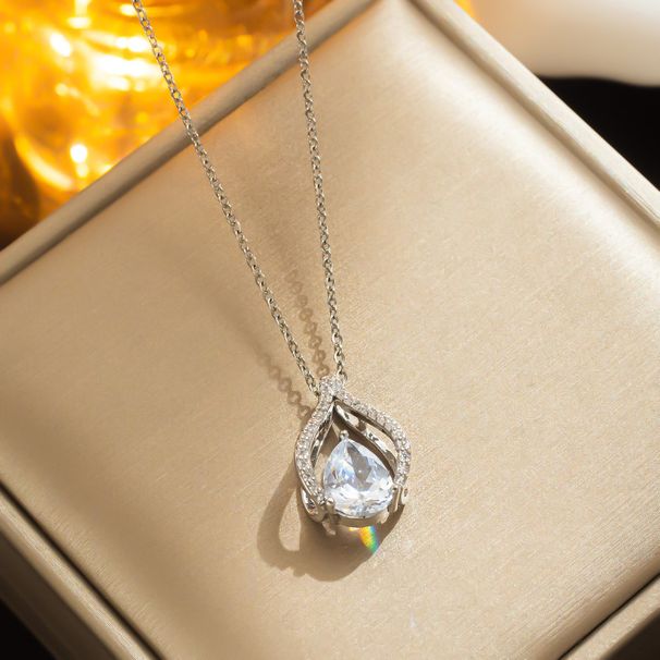 New Ocean Heart Water Drop Titanium Steel Necklace Women's Gold Plated Luxury Crystal Collar Chain_ipsvogv.com