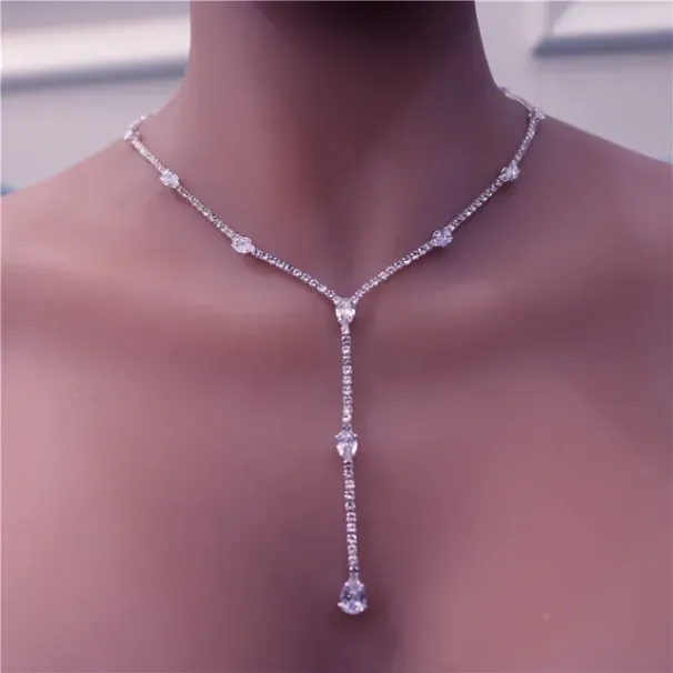 Hot Sales New Fashion Long Tassel Rhinestone Choker forBridal wedding Statement Chunky Y Necklace Chain Crystal Jewelry_ipsvogv.com