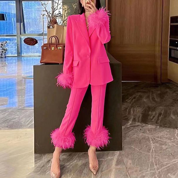 Women's clothing Internet celebrity style ostrich feather suit two-piece suit temperament dress women's pants suit_ipsvogv.com