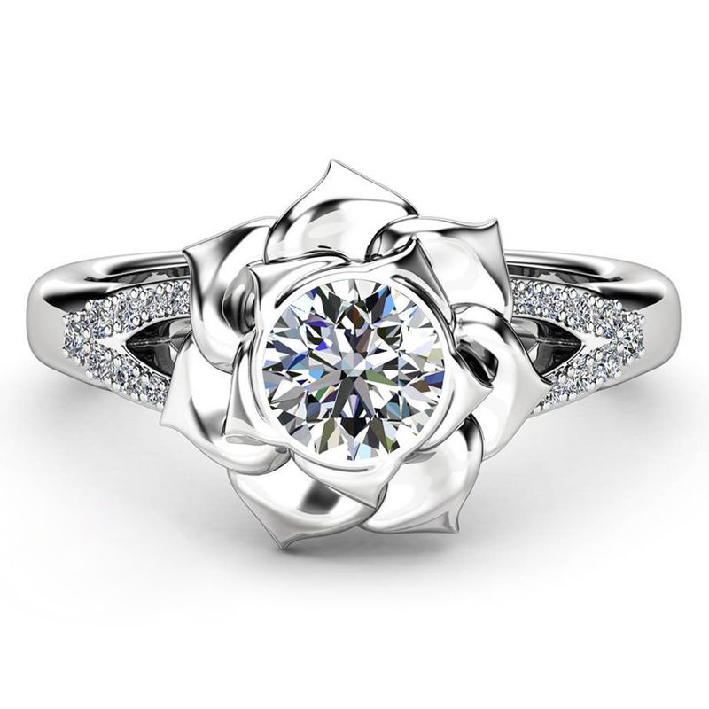 Sanjie New Flower Electroplated Platinum Zircon Ring Women's Fashion Jewelry_ipsvogv.com