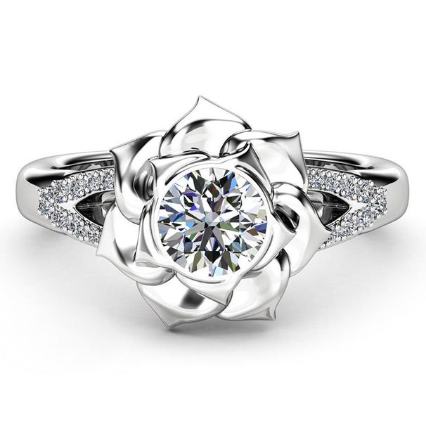 Sanjie New Flower Electroplated Platinum Zircon Ring Women's Fashion Jewelry_ipsvogv.com