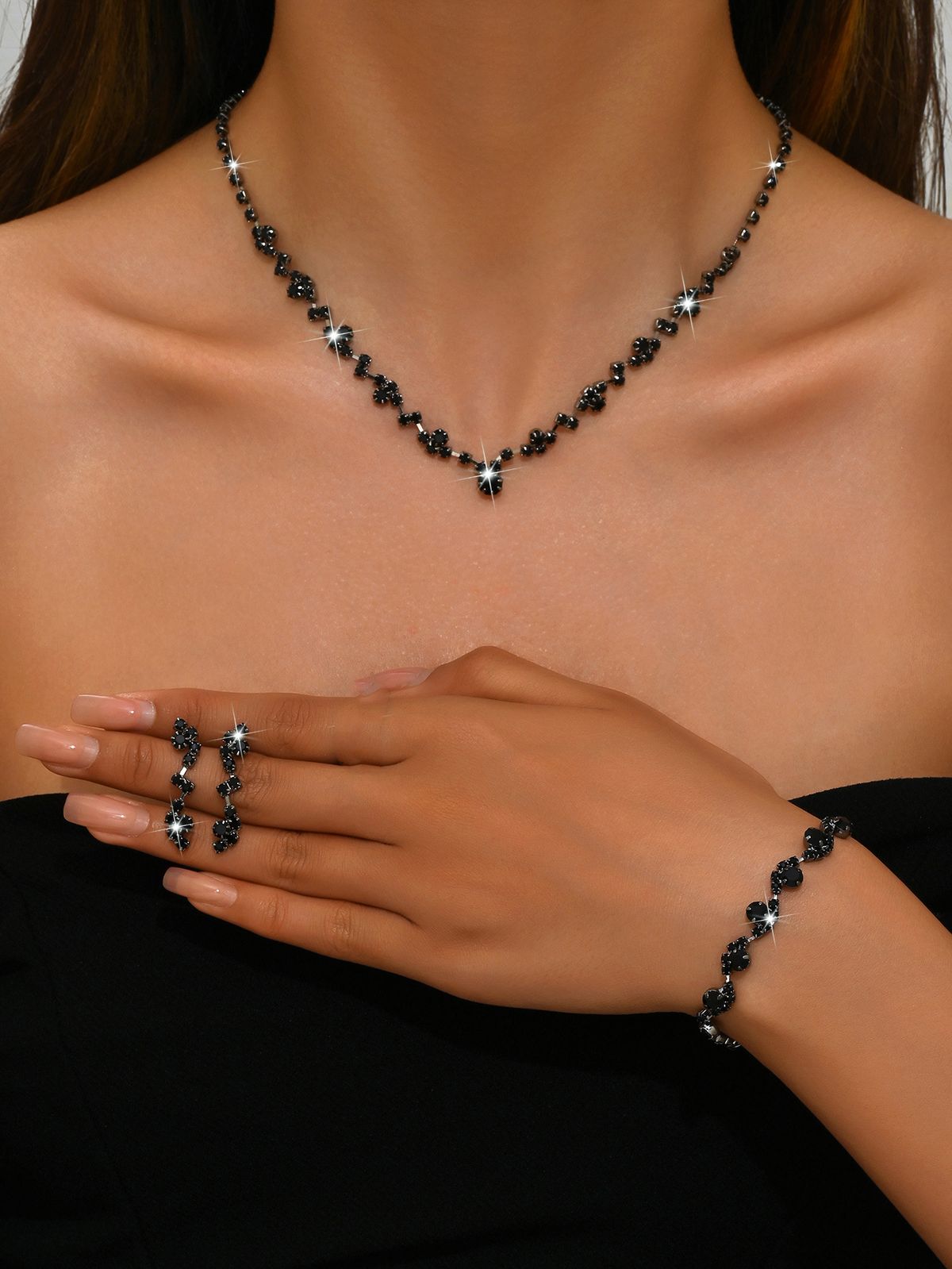 Women’s Jewelry Set Fashion Jewelry Set Necklace Earrings Bracelet Three Piece Rose Gold_ipsvogv.com