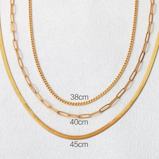 Women's Gold Layered Necklace Gold Plated Exquisite K Gold Chain Necklace Herringbone Gold Necklace Set_ipsvogv.com
