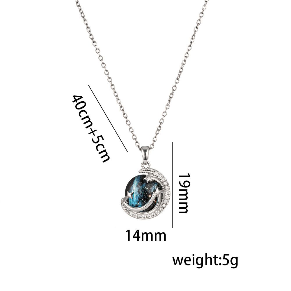 Women's Fantasy French Super Immortal Planet Necklace Micro Set Zircon Star Moon Blue Starry Sky Collar Chain_ipsvogv.com