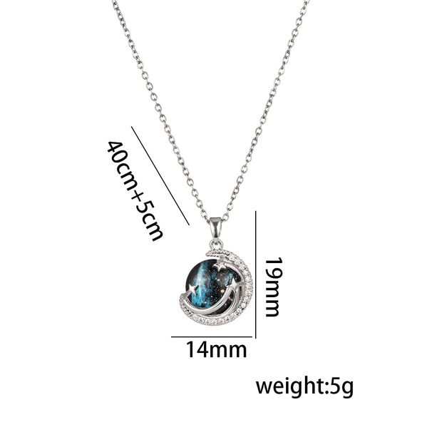 Women's Fantasy French Super Immortal Planet Necklace Micro Set Zircon Star Moon Blue Starry Sky Collar Chain_ipsvogv.com