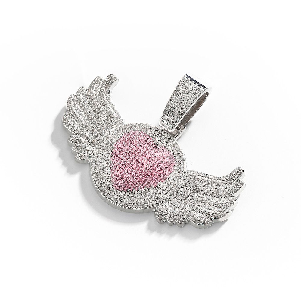 specializes In Fashion Men's Alloy Full Diamond Pink Love Angel Wing Pendant Hip-hop Necklace_ipsvogv.com