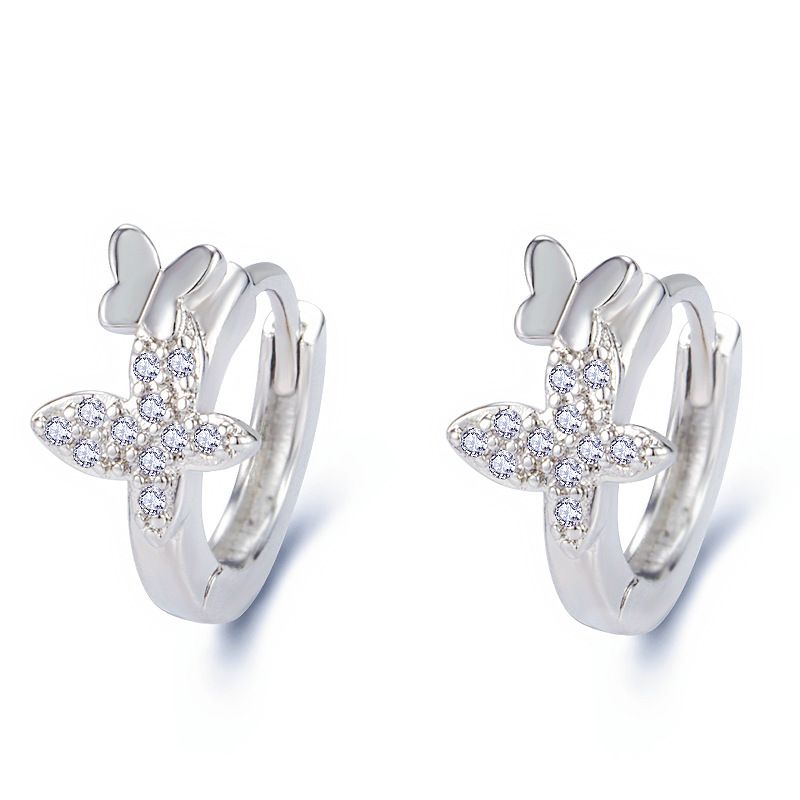 Korean Butterfly Diamond Earrings For Women Fashion Creative Inlaid Zircon Animal Ear Cuffs Silver Studs_ipsvogv.com