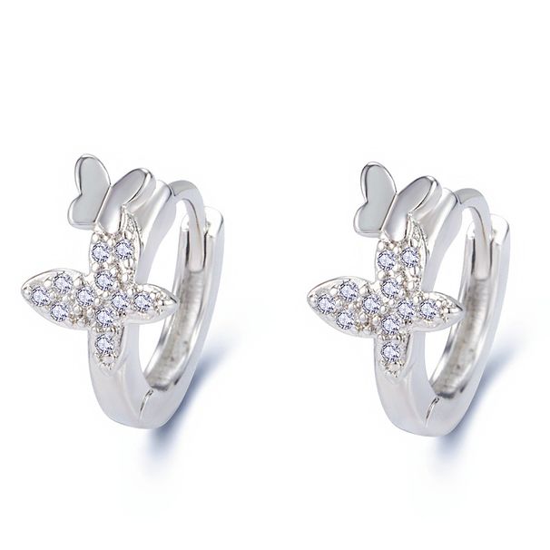 Korean Butterfly Diamond Earrings For Women Fashion Creative Inlaid Zircon Animal Ear Cuffs Silver Studs_ipsvogv.com